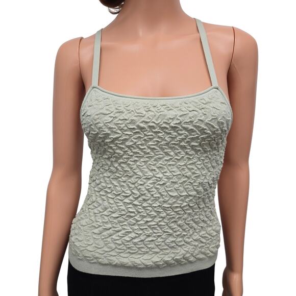 Club Monaco Tank Strappy Texture Top Women XS Stretch Tie back Sage Green - Picture 5 of 13